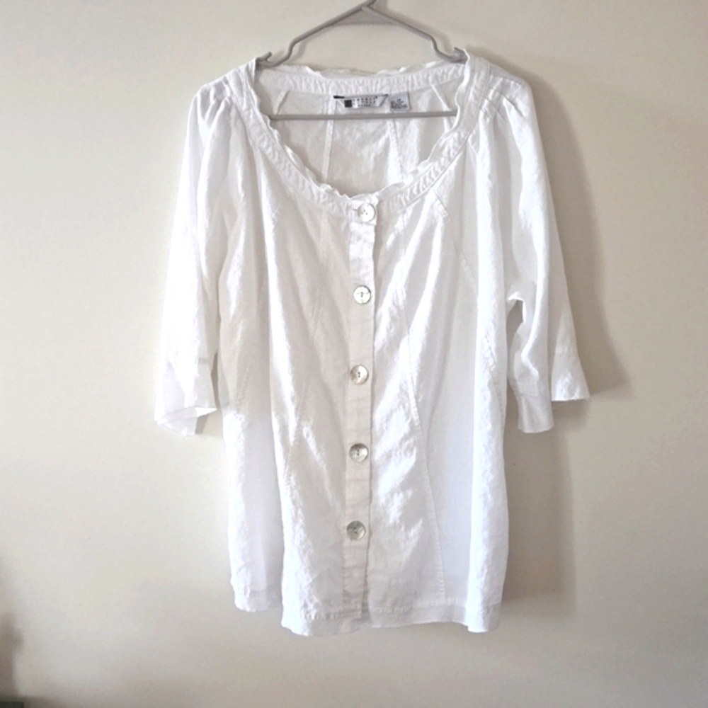 CAROLE LITTLE 100% LINEN BLOUSE SIZE 2X VINTAGE